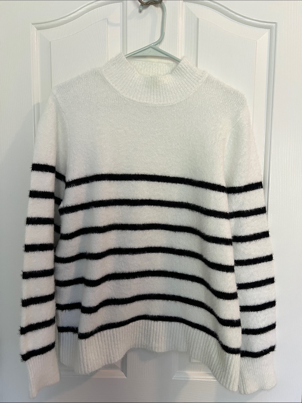 Max Studio White and Black Striped Turtleneck Sweater